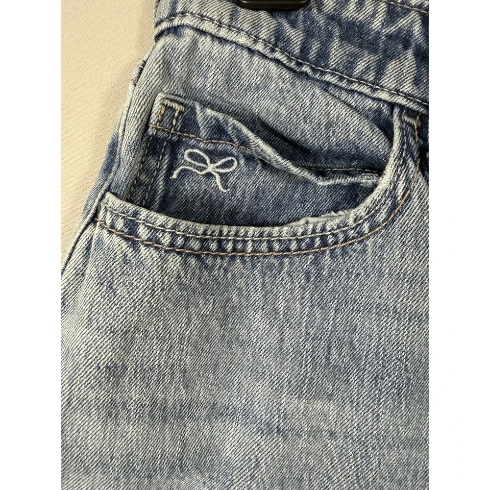Hollister Low Rise Baggy Jeans Size 4R Light Wash Bow Embroidered Wide Leg Y2K